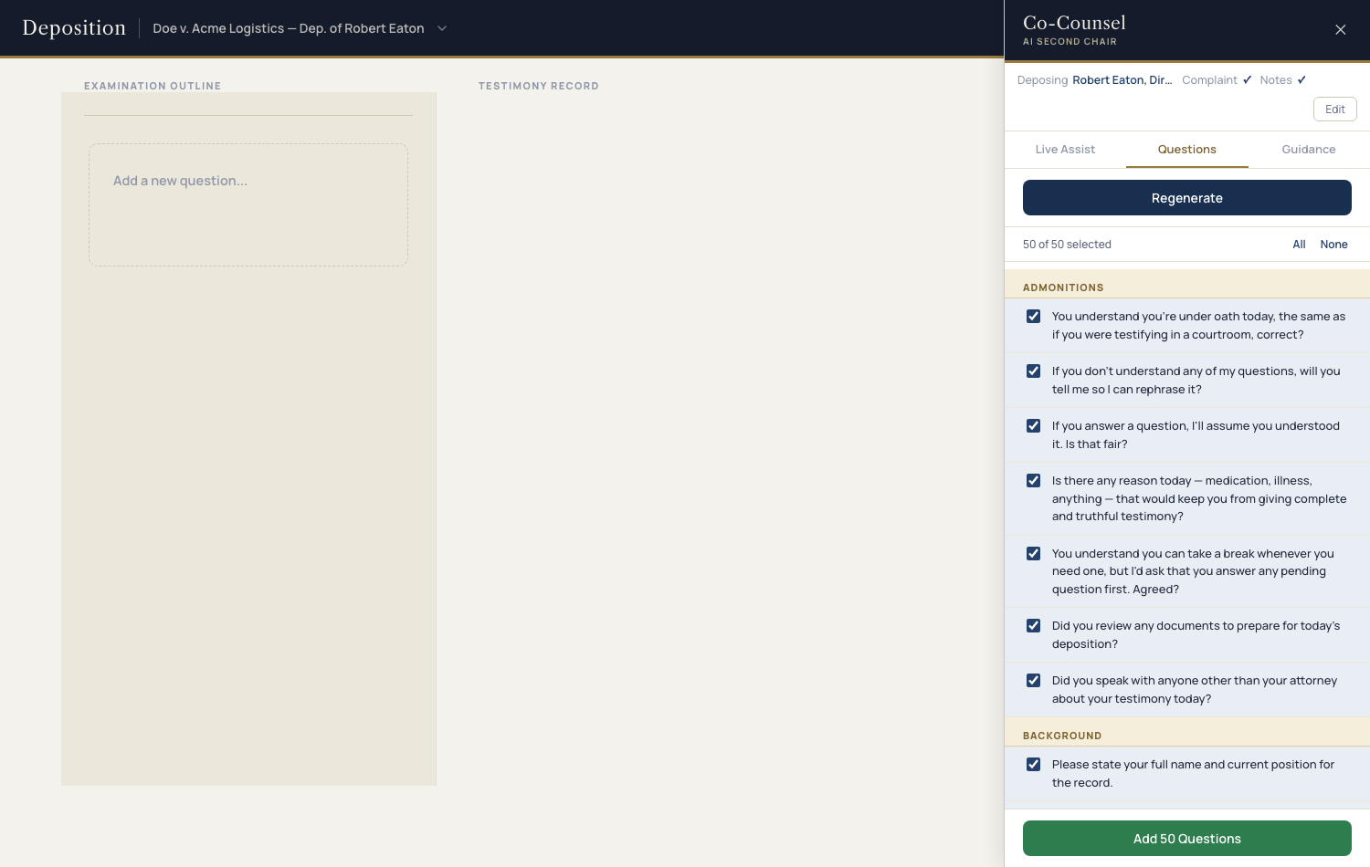 AI-generated examination outline grouped by topic